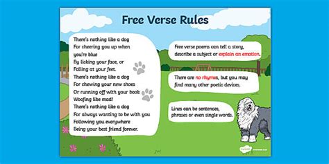 Recognise Some Different Forms of Poetry Free Verse Rules Poster