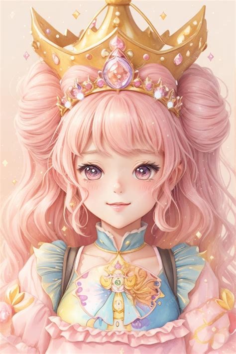 Premium Photo Crowned Fantasy Cute Anime Princess Wearing A Golden Crown