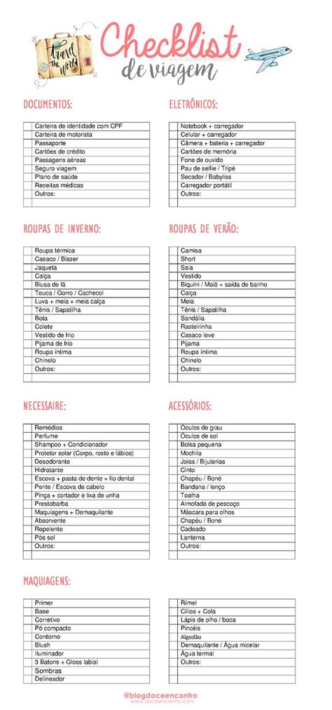 Doce Encontro Checklist De Viagem Checklist De Viagem Cartao De