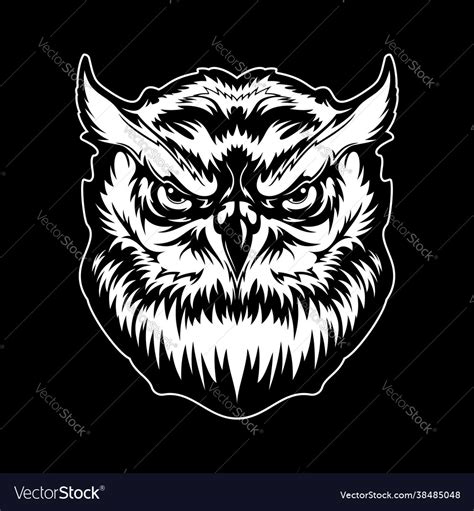 Great Horned Owl Bird Angry Monochrome Face Vector Image