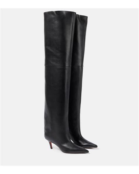 Amina Muaddi Fiona Leather Over The Knee Boots In Black Lyst