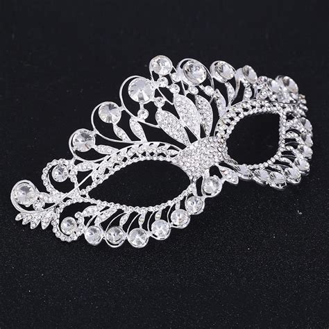 Female Luxury Silver Fashion Masquerade Masks Crown Rhinestones Diamond