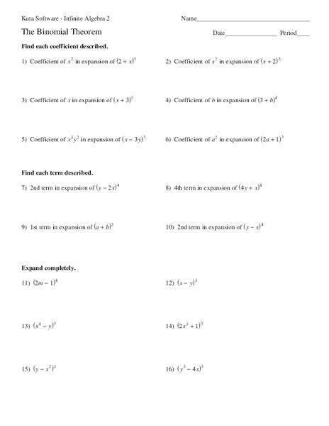 Binomial Theorem Worksheet With Solutions