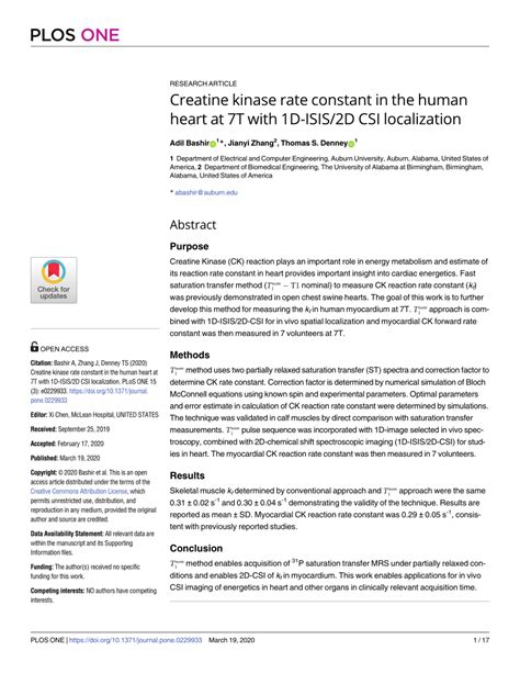 Pdf Creatine Kinase Rate Constant In The Human Heart At T With D