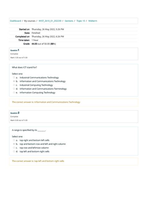 Midterm Attempt Review Dashboard My Courses Mist261001202230