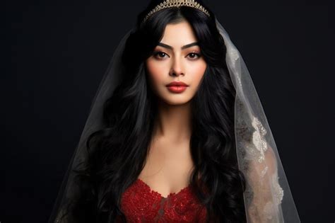 Premium Photo Portrait Of A Beautiful Brunette Bride In Red Lingerie