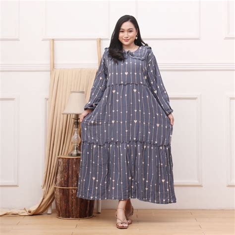 Jual Maxi Dress Susun Jumbo Ld 130 Muat Bb 100kg Midi Dress Kerah Korea