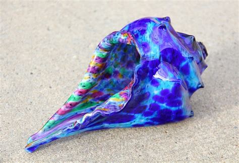 Cobalt And Copper Blue Glass Conch Shellso Pretty Shells Conch