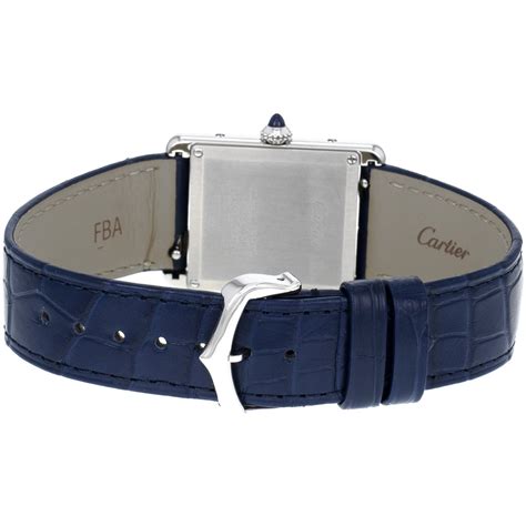 Montre D Occasion Cartier Tank Mixte Acier Bracelet Cuir Bleu Maty