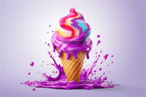 Illustration Showcasing An Ice Cream Cone With Vibrant Colors Melting Into A Creative Splash