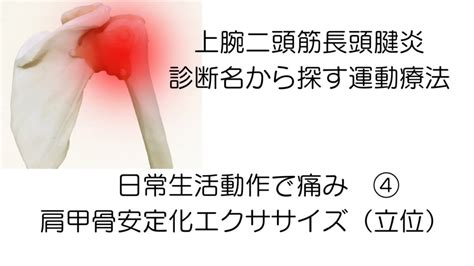 上腕二頭筋長頭腱炎 診断名から探す運動療法 日常生活動作で痛み ④ 肩甲骨安定化エクササイズ（立位） 多摩市永山の後藤はりきゅう整骨院