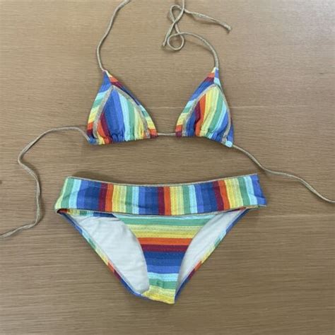 Women S Ondademar Sz Xs S Rainbow Striped Bikini Set Swim Beach Pride