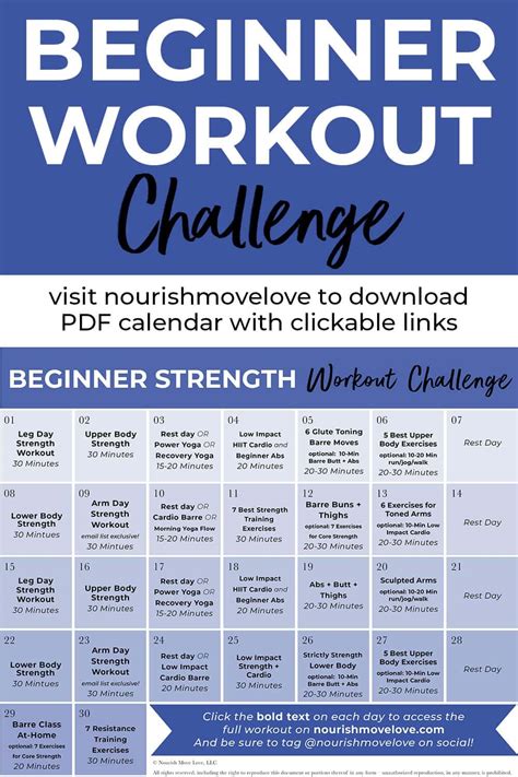 30 Day Beginner Workout Plan Videos Nourish Move Love