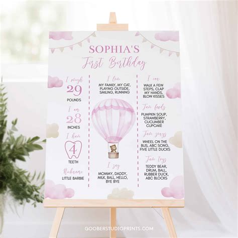 Hot Air Balloon Birthday Milestone Poster Goober Studio Prints