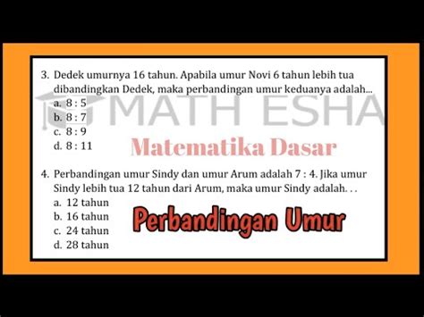 Soal Perbandingan Umur Matematika Dasar Soal Tes Masuk Kerja Psikotes