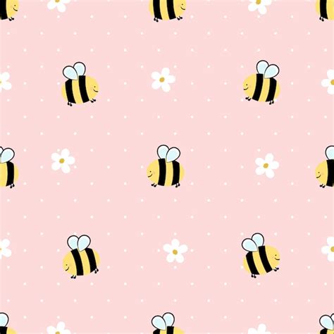 Premium Vector Seamless Pattern With Daisy Flower And Bee Cartoons On