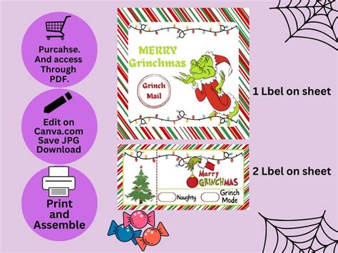 Grinched 8x8x4 Box Labels Templates Grinch Labels Instant Etsy