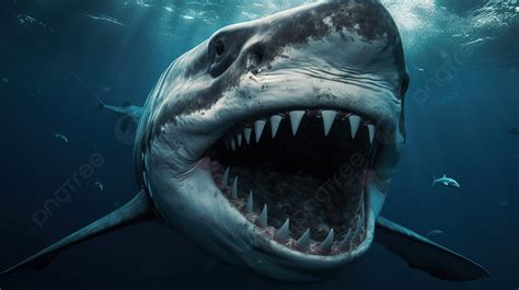 This Big White Shark With Its Mouth Open Is Swimming In The Ocean