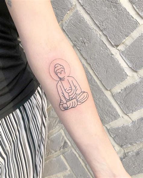 Minimalist Buddha Tattoo By Loz Thomas Inked On The Left Forearm Hand