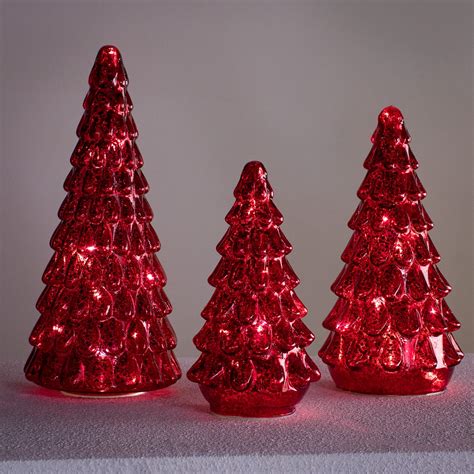 Belham Living Christmas Trees Mercury Glass Set Of 3 Red New 661494601274 Ebay