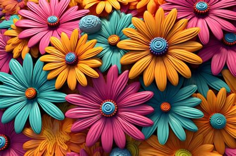 Premium Ai Image 3d Colorful Flowers Background Ai Generated