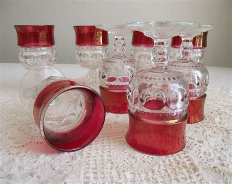 Ruby Flash Liqueur Indiana Glass King S Crown Thumbprint Etsy Indiana Glass Glassware Set