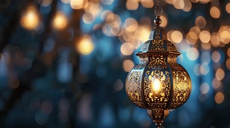 Hanging D Luxury Golden Fanoos Lantern For Ramadan Mubarak Background