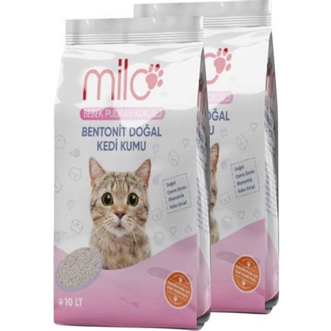 Milo Bebek Pudrası Kokulu Topaklaşan İnce Taneli Kedi Kumu 10 Lt x 2