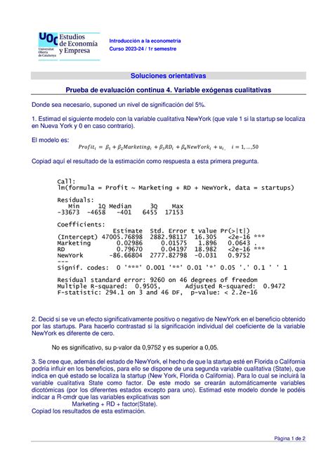 21418 Introduccion Econometria Sol PEC 4 Introducción a la