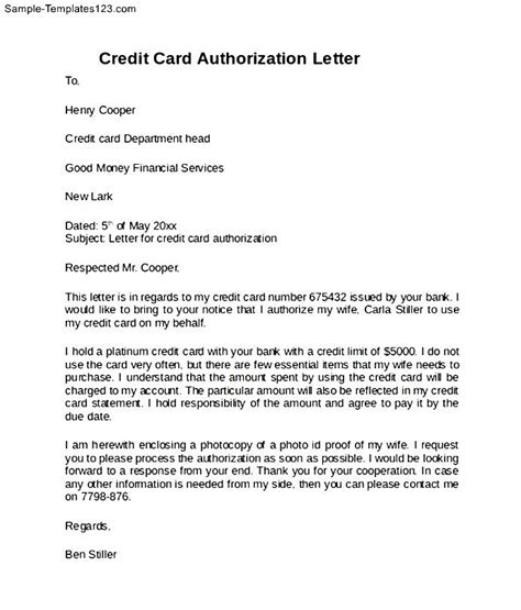 Simple Credit Card Authorization Letter Sample Templates