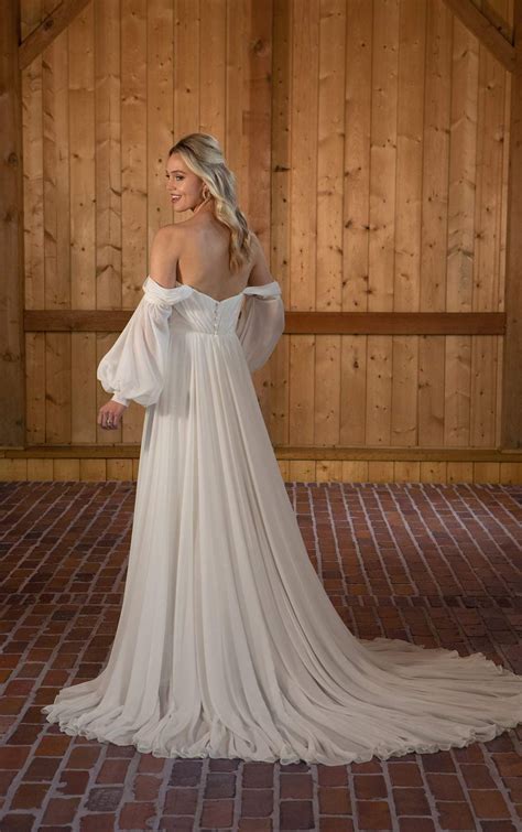 Chiffon A Line Wedding Dress With Detachable Long Sleeves Kleinfeld