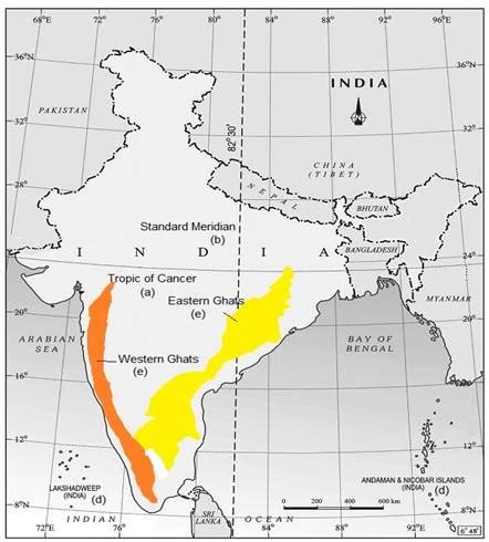 Tropic Of Cancer In India Outline Map