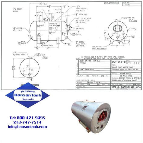 WQ618B Glass Lined HLW Hot Water Tanks Hanson Tank Asme Code Pressure