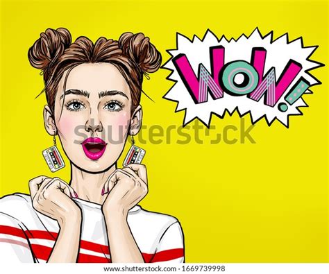 Pop Art Woman Wow Face Holding Stock Illustration 1669739998 Shutterstock