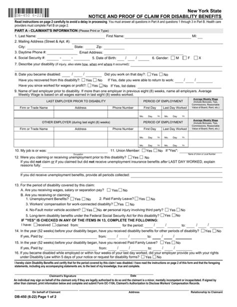 Form Db 450 Download Fillable Pdf Or Fill Online Notice And Proof Of Claim For Disability