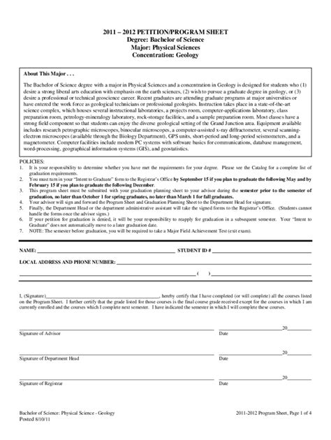 Fillable Online 20112012 PETITION PROGRAM SHEET Degree Fax Email Print