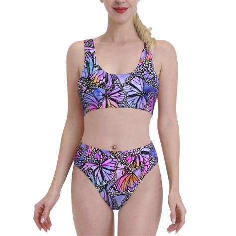 Lukts Women High Waisted Bikini Set Watercolor Butterflies Swimsuit