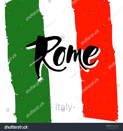 Rome Handlettering Calligraphy National Italy Flag Stock Vector