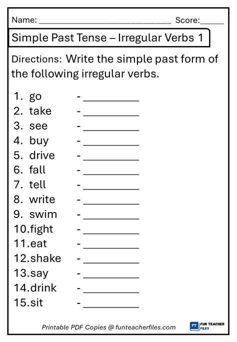 Irregular Verbs Simple Past Tense Worksheets Fun Teacher Files