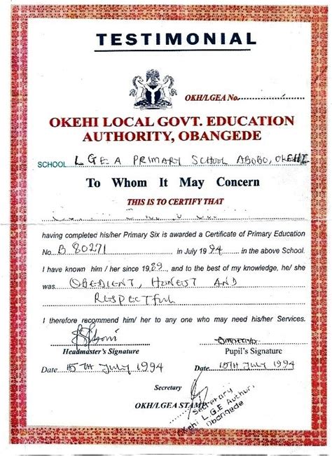 How To Get Primary School Certificates Andor Testimonials