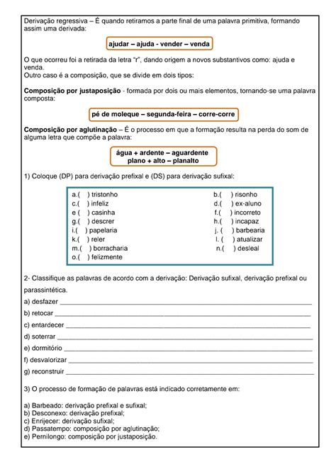 Exercícios De Prefixo E Sufixo 5o Ano Gabarito EDUKITA