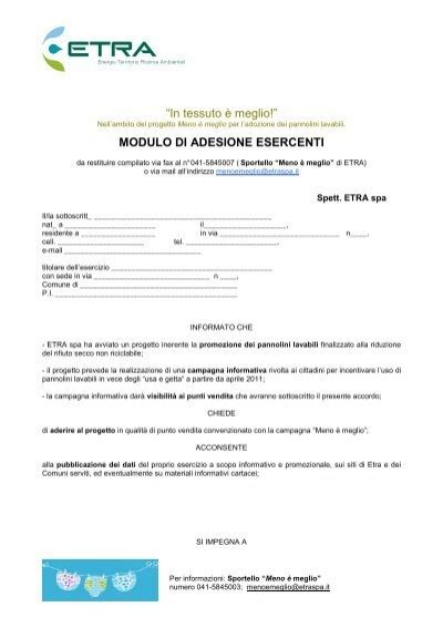 Modulo Di Adesione Etra Spa