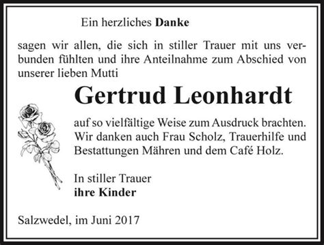 Traueranzeigen Von Gertrud Leonhardt Abschied Nehmen De