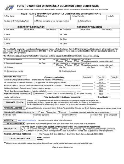 Fillable Online Colorado Birth Certificate Correction Form Colorado Fax Email Print Pdffiller