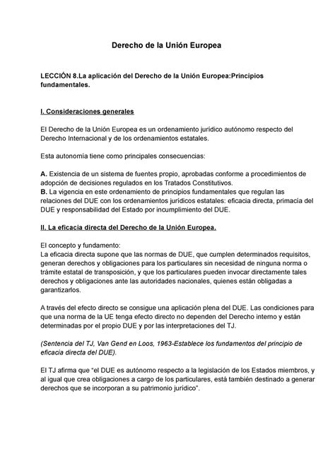 Due Apuntes Derecho De La Uni N Europea Lecci N Aplicaci N Del