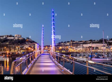 Torquay Harbour Bridge By Night Stock Photo - Alamy