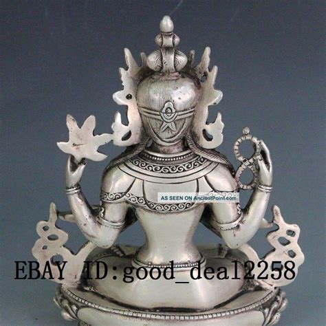 Chinese Silver Copper Hand Carved Kwan Yin