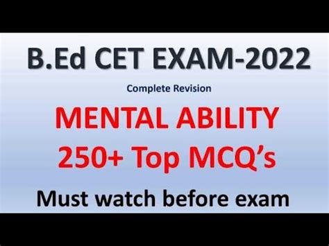 B Ed CET Exam 2022 Complete Revision Mental Ability 250 MCQs Must