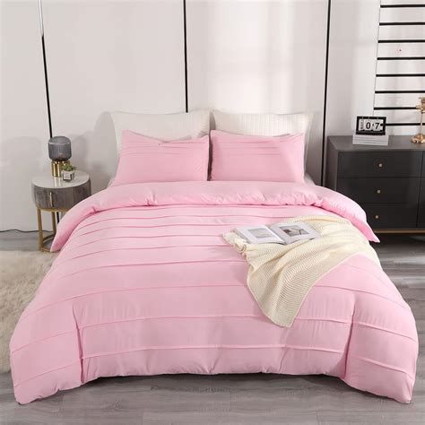 Wowelife Duvet Cover Set Queen 3 Piece Duvet Cover Queen Size Pink Duvet Bedding