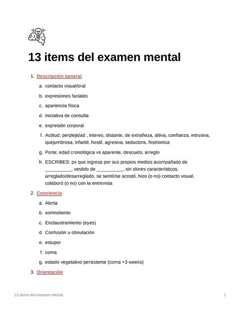 Items Del Examen Mental Items Del Examen Mental Descripci N